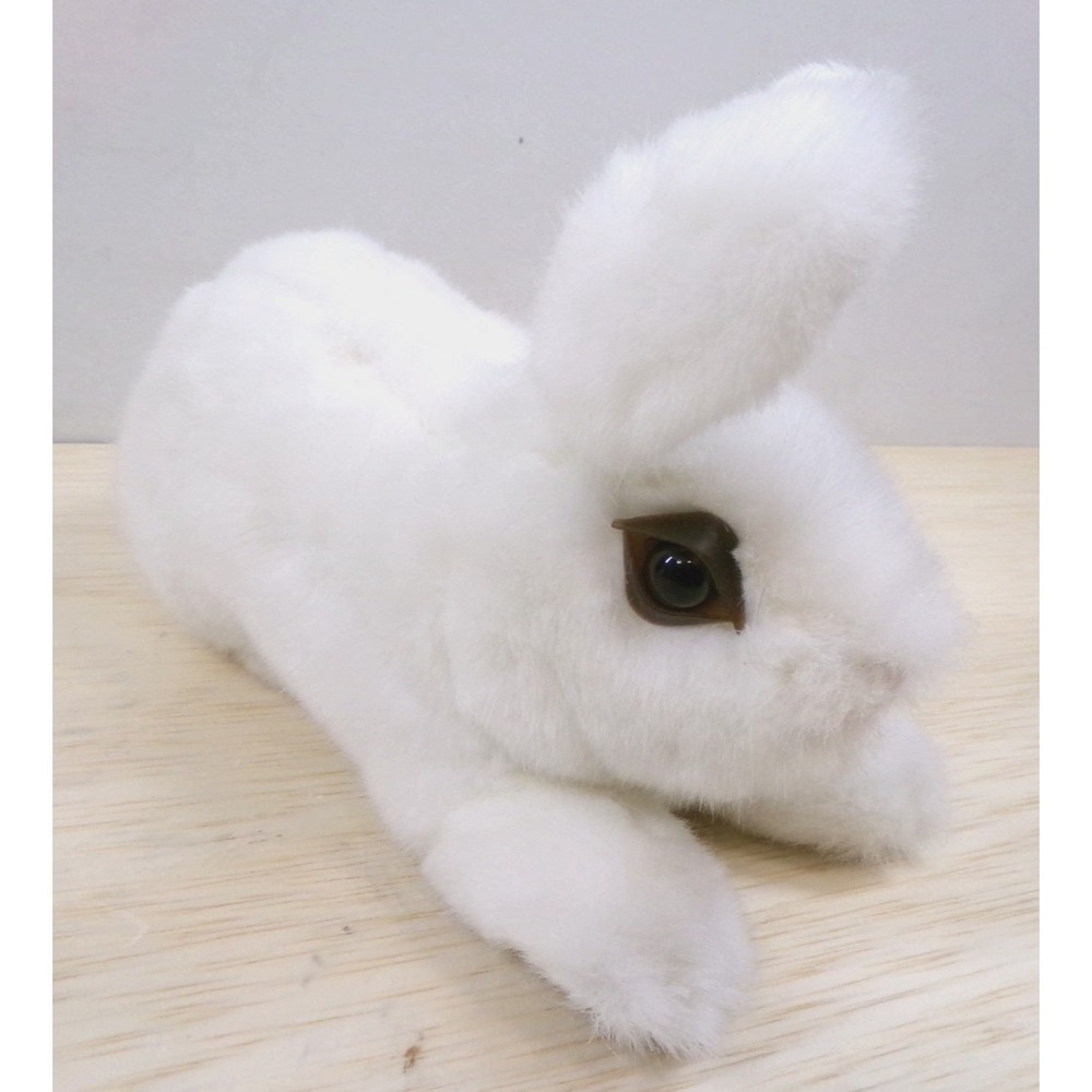Ditz‎ The Hen House Soft Plush 9" Long Realistic White Rabbit Brown Eyes